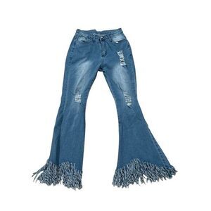 No label fashion‎ distressed flare jeans with fringe. 70's Disco Party 26 Inch